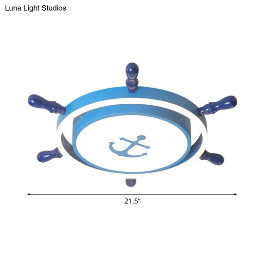 Blue Mediterranean Led Flush Mount Light Fixture With Anchor Pattern