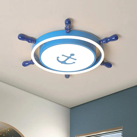 Blue Mediterranean Led Flush Mount Light Fixture With Anchor Pattern