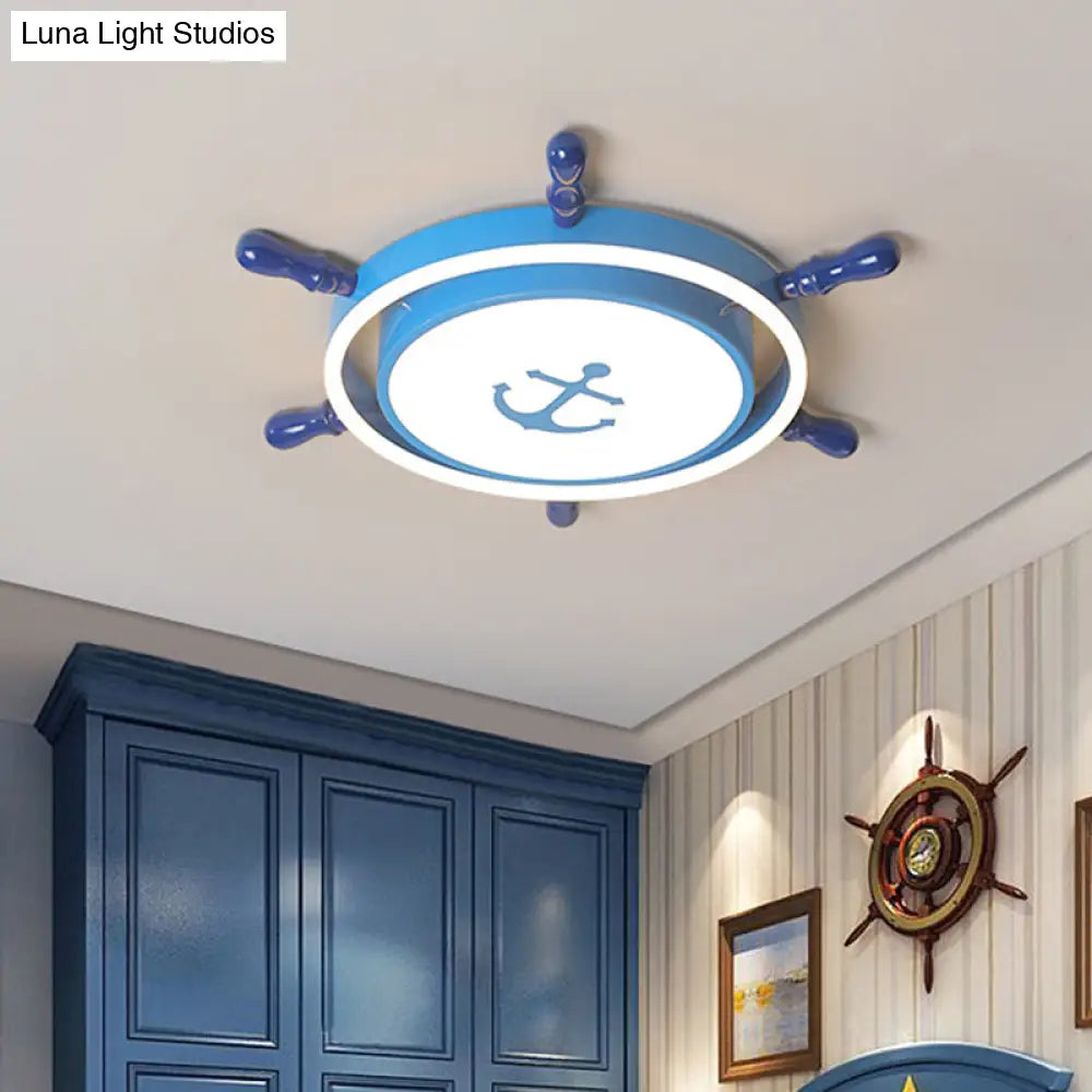 Blue Mediterranean Led Flush Mount Light Fixture With Anchor Pattern