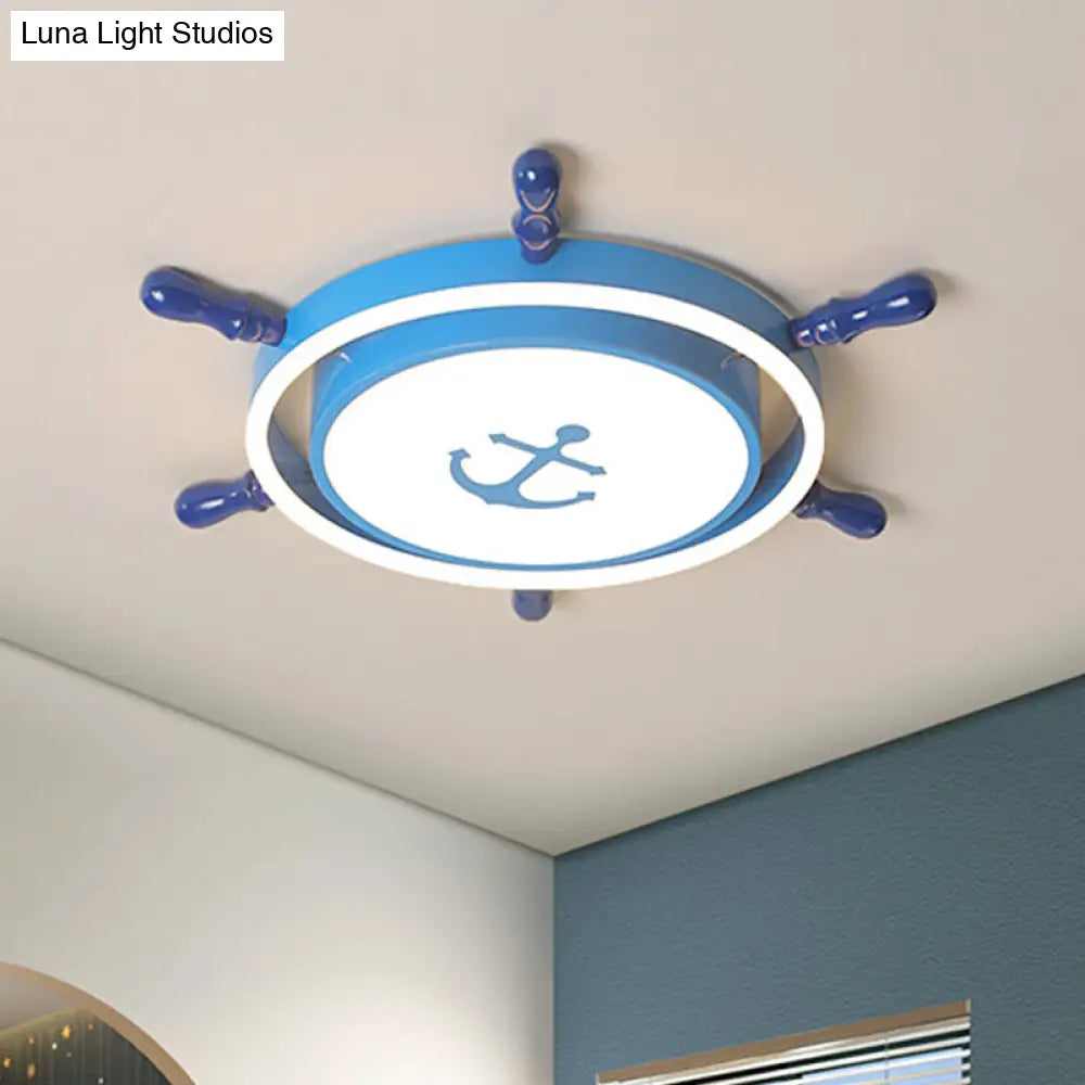 Blue Mediterranean Led Flush Mount Light Fixture With Anchor Pattern