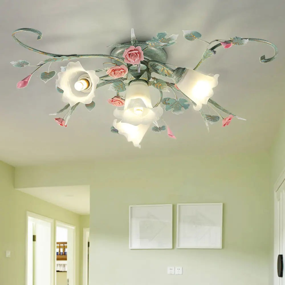 Blue Metal Floral Ceiling Fixture: Pastoral Semi Flush Mount Light With 4/5/9 Lights For Living