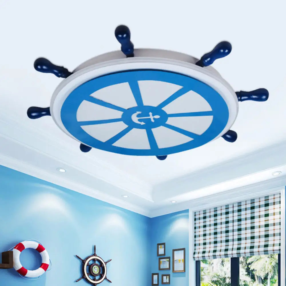 Blue Metal Flush Mount Led Ceiling Light For Boys Bedroom - Rudder Design Ideal Kids