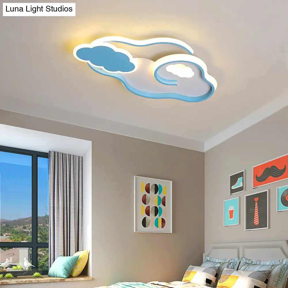 Blue Metal Led Flush Mount Ceiling Light For Cloud Kids Bedroom