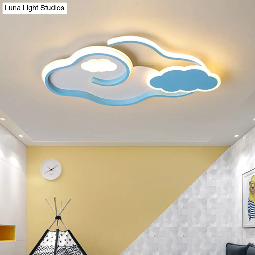 Blue Metal Led Flush Mount Ceiling Light For Cloud Kids Bedroom