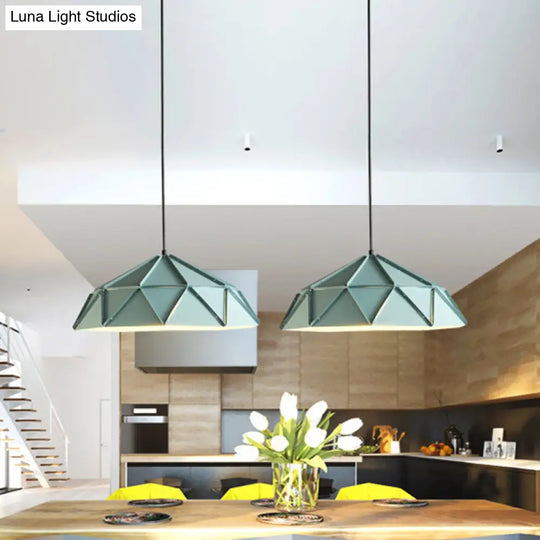 Blue Metal Suspension Light For Modern Dining Room - 1-Light Down Lighting