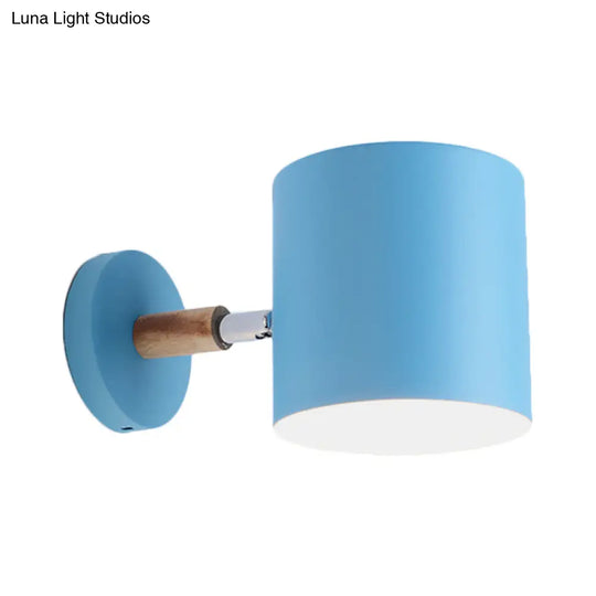 Blue Metal Wall Lamp With Rotating Node - Tubular Macaron Sconce Light