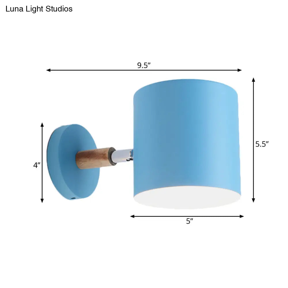 Blue Metal Wall Lamp With Rotating Node - Tubular Macaron Sconce Light