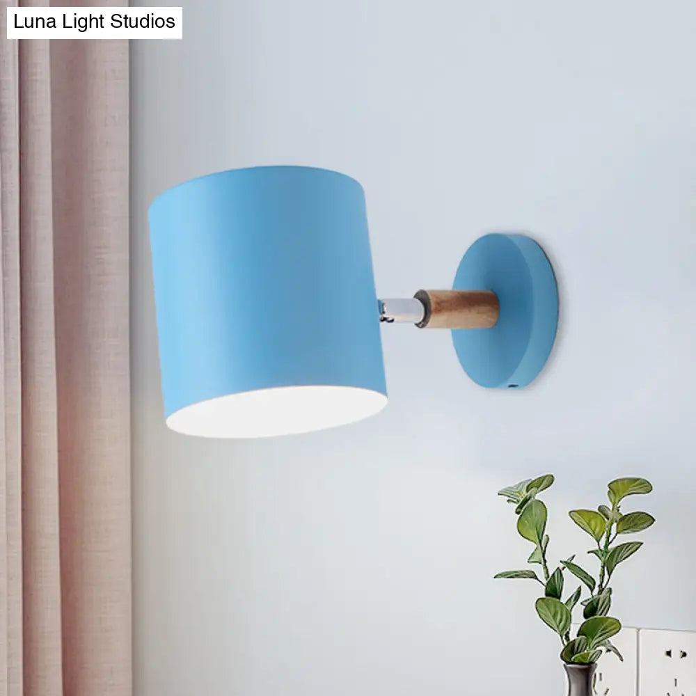 Blue Metal Wall Lamp With Rotating Node - Tubular Macaron Sconce Light