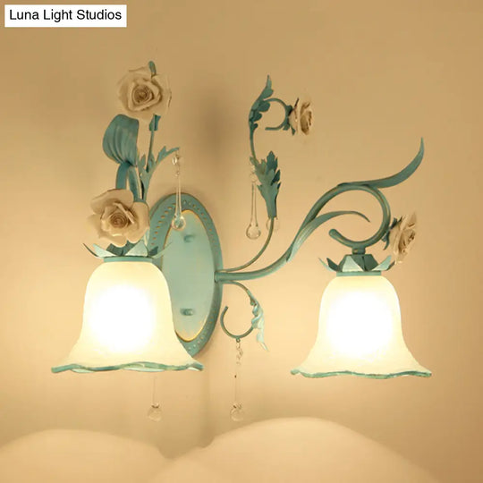 Blue Milk Glass Wall Mount Bell Shade Sconce Lamp - Romantic & Pastoral Lighting