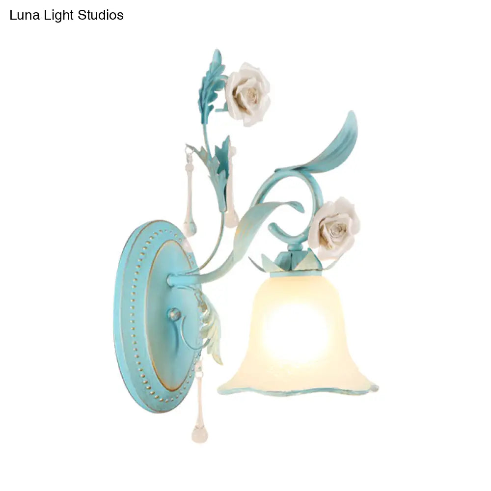 Blue Milk Glass Wall Mount Bell Shade Sconce Lamp - Romantic & Pastoral Lighting