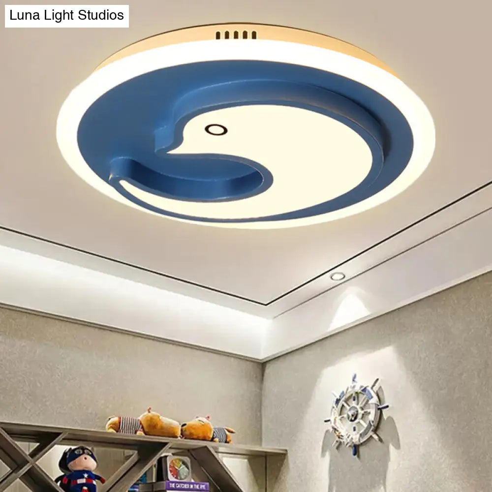 Blue Modern Metal Teen Ceiling Mount Light - Little Dolphin Lamp White / 18