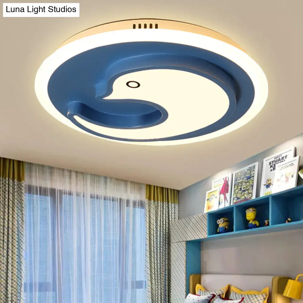 Blue Modern Metal Teen Ceiling Mount Light - Little Dolphin Lamp