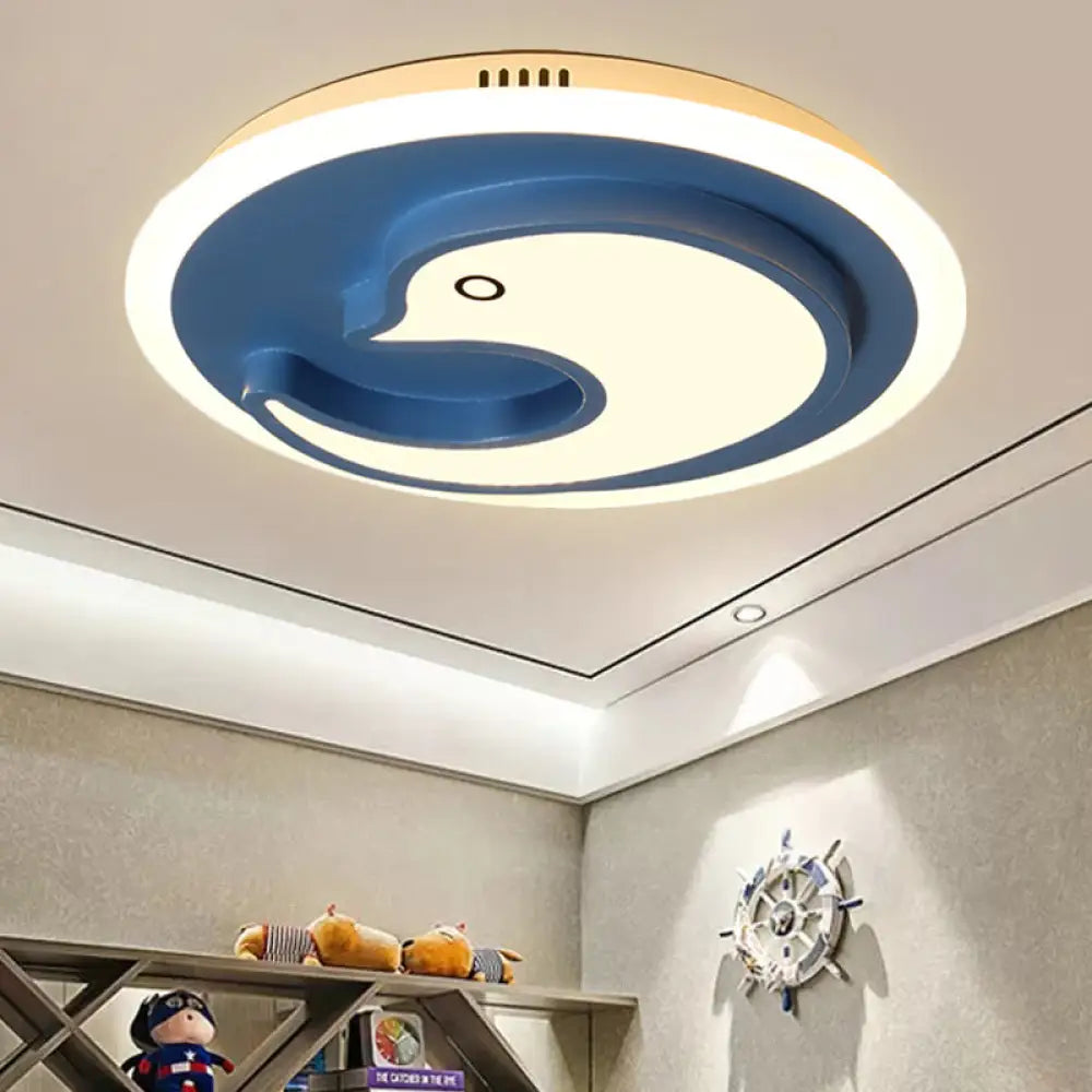 Blue Modern Metal Teen Ceiling Mount Light - Little Dolphin Lamp White / 18’