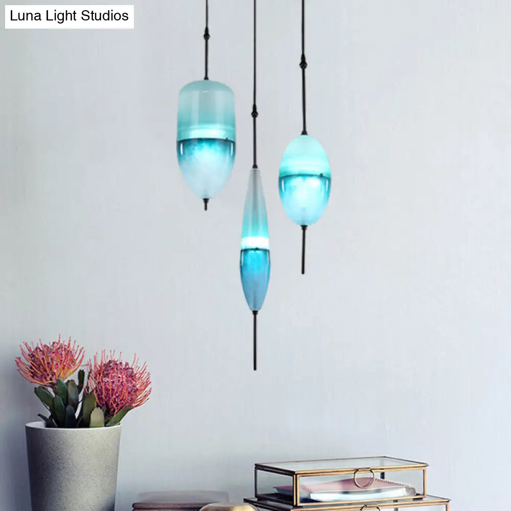 Modern Teardrop Cluster Pendant Light Fixture With 3 Glass Lights - Blue