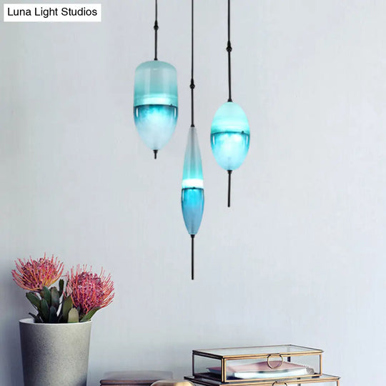 Modern Teardrop Cluster Pendant Light Fixture With 3 Glass Lights - Blue