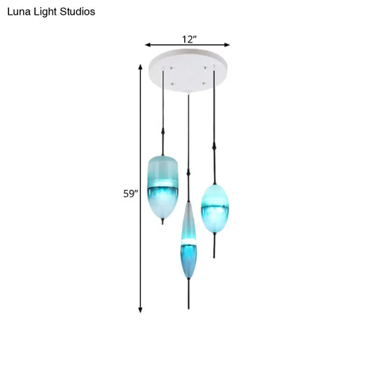 Modern Teardrop Cluster Pendant Light Fixture With 3 Glass Lights - Blue