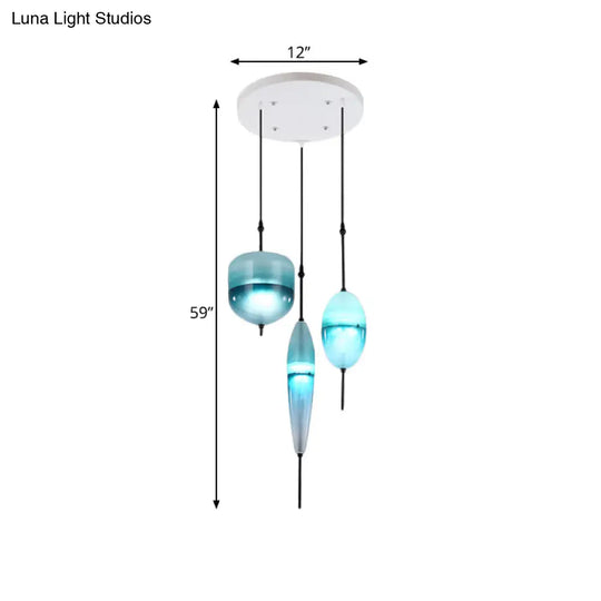 Modern Teardrop Cluster Pendant Light Fixture With 3 Glass Lights - Blue