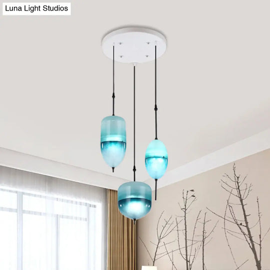 Modern Teardrop Cluster Pendant Light Fixture With 3 Glass Lights - Blue