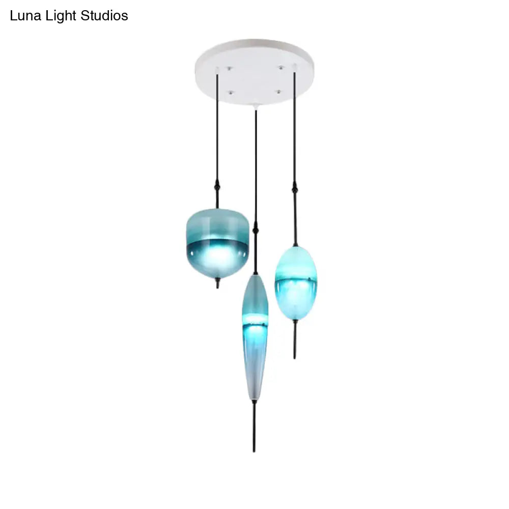 Modern Teardrop Cluster Pendant Light Fixture With 3 Glass Lights - Blue