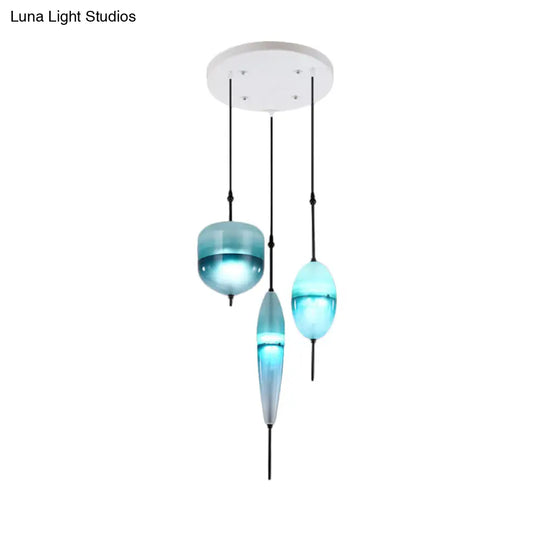 Modern Teardrop Cluster Pendant Light Fixture With 3 Glass Lights - Blue