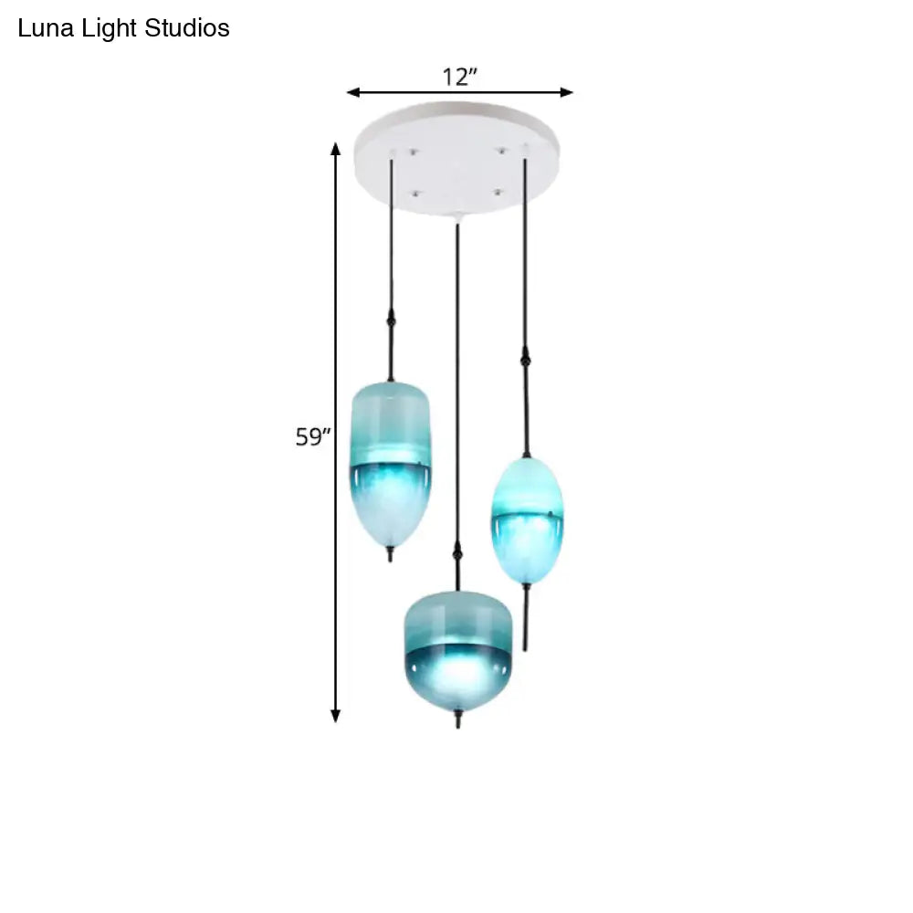 Modern Teardrop Cluster Pendant Light Fixture With 3 Glass Lights - Blue