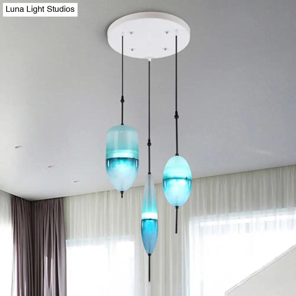 Modern Teardrop Cluster Pendant Light Fixture With 3 Glass Lights - Blue / C