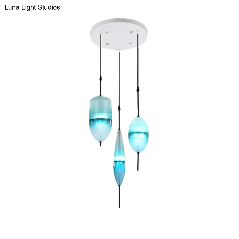 Blue Modernist Teardrop Cluster Pendant Light Fixture With 3 Glass Lights For Living Room