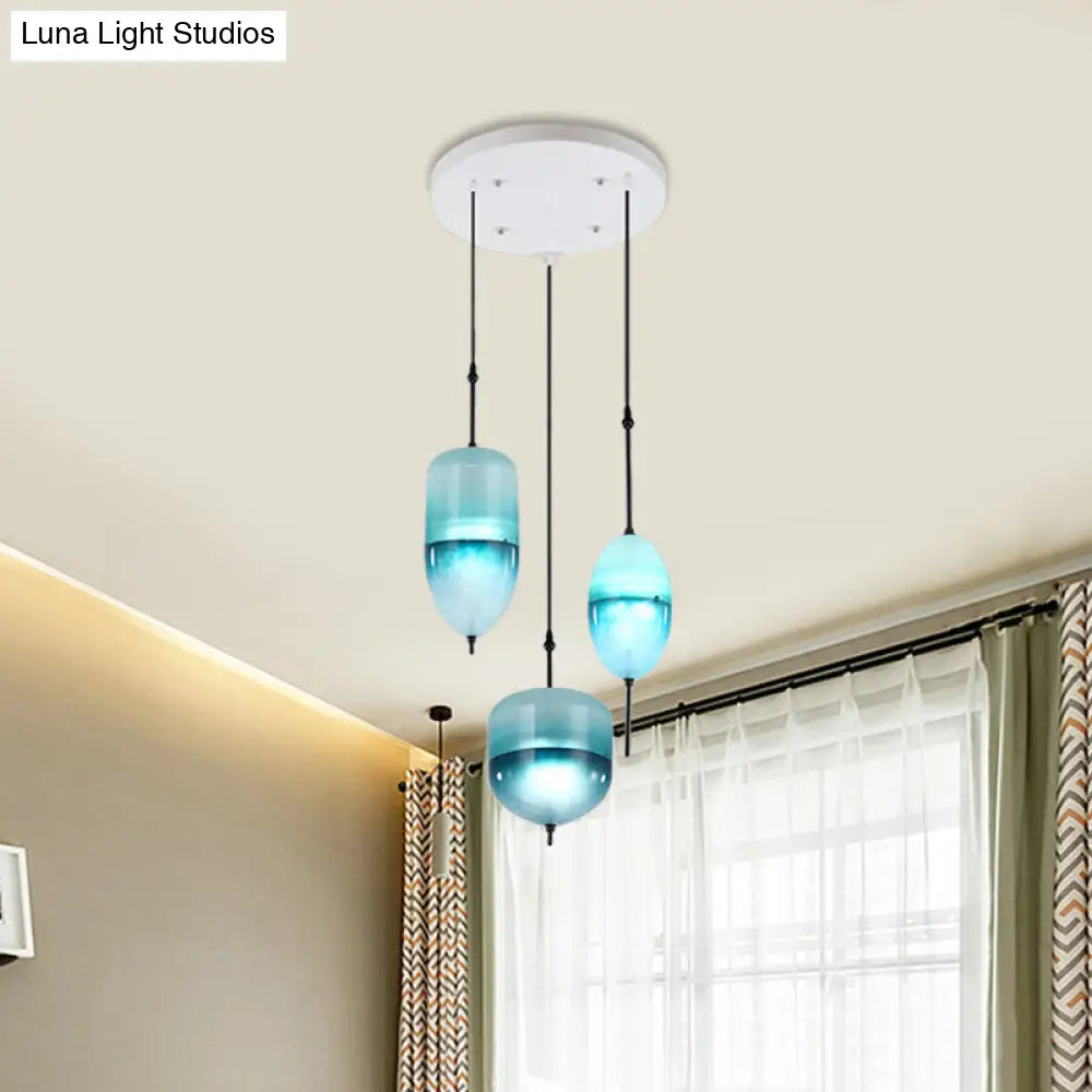 Modern Teardrop Cluster Pendant Light Fixture With 3 Glass Lights - Blue