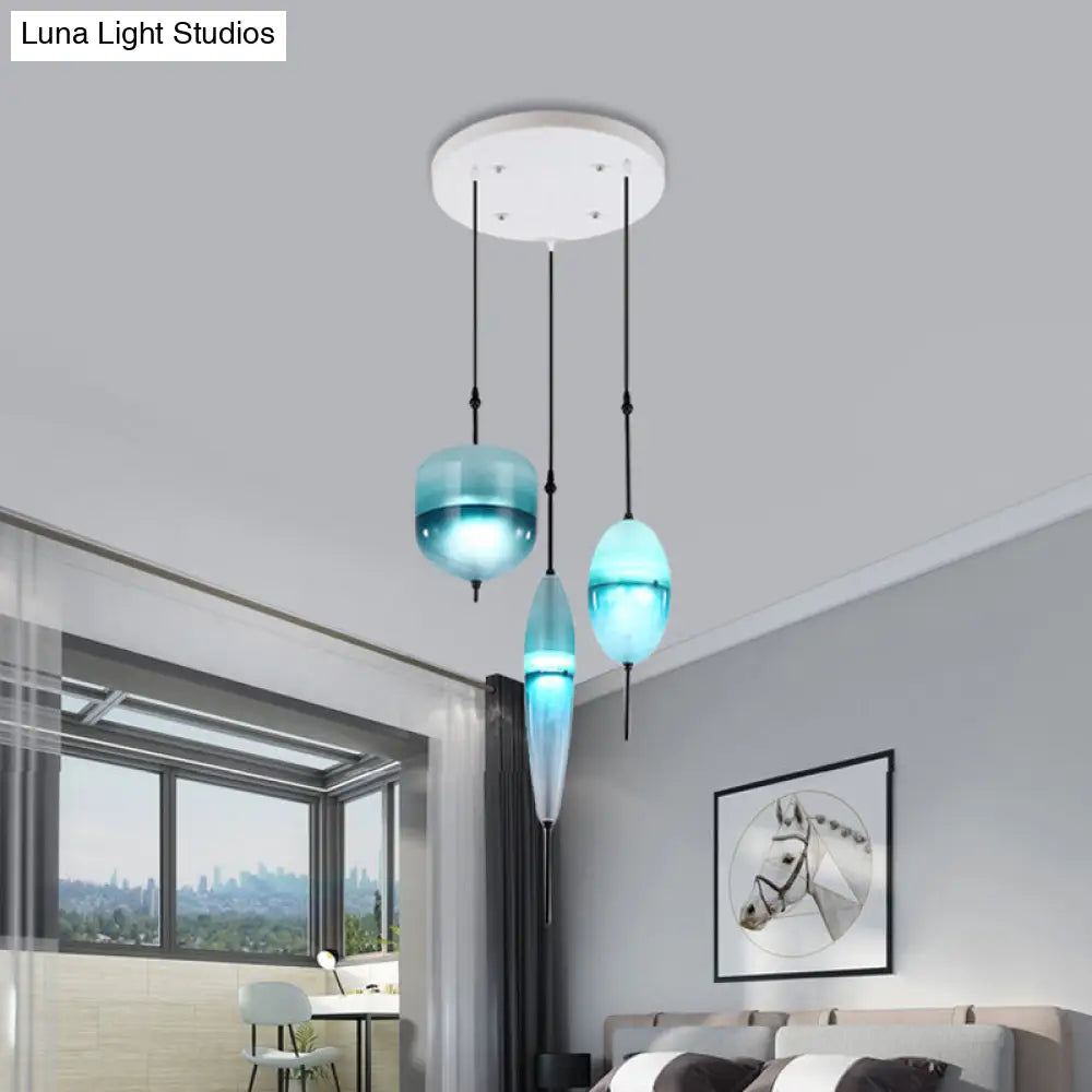 Modern Teardrop Cluster Pendant Light Fixture With 3 Glass Lights - Blue