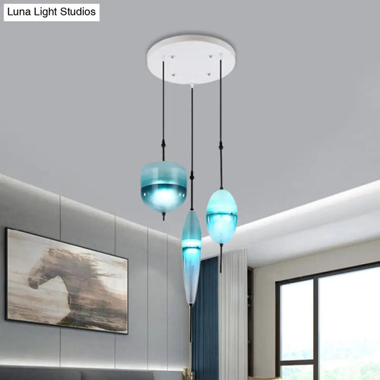 Modern Teardrop Cluster Pendant Light Fixture With 3 Glass Lights - Blue / A