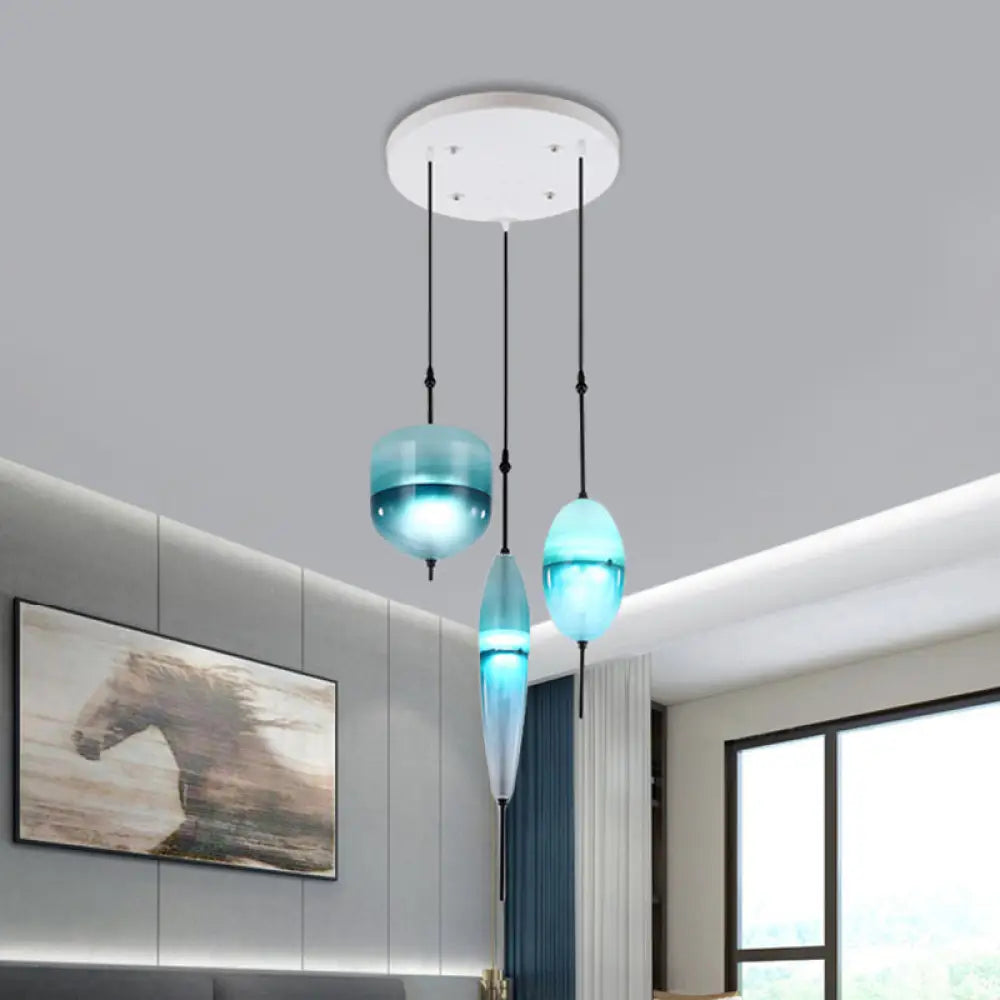 Blue Modernist Teardrop Cluster Pendant Light Fixture With 3 Glass Lights For Living Room / A