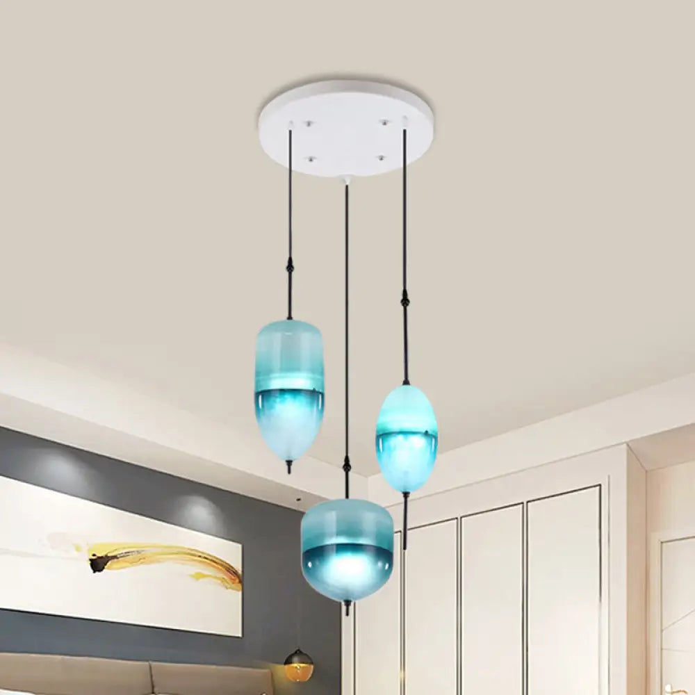 Blue Modernist Teardrop Cluster Pendant Light Fixture With 3 Glass Lights For Living Room / B