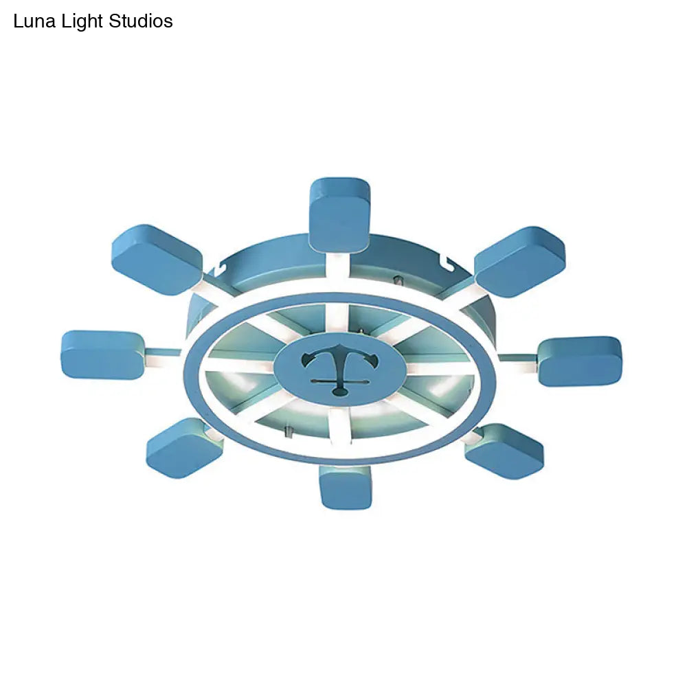 Blue Nautical Rudder Led Ceiling Light With Anchor Metal Lamp - Perfect For Kid’s Bedrooms