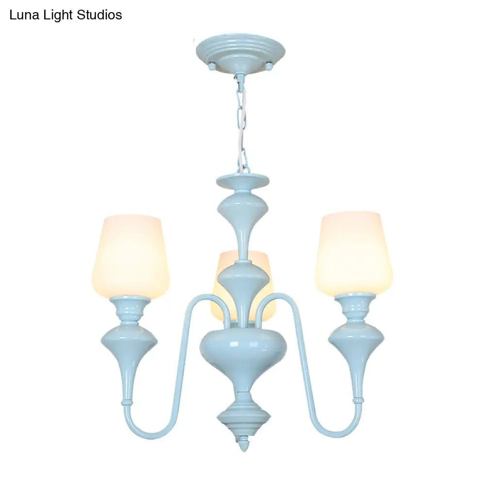 Blue Nordic Style Cylinder Chandelier: Metal Hanging Light For Study Room