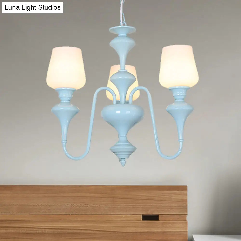 Blue Nordic Style Cylinder Chandelier: Metal Hanging Light For Study Room