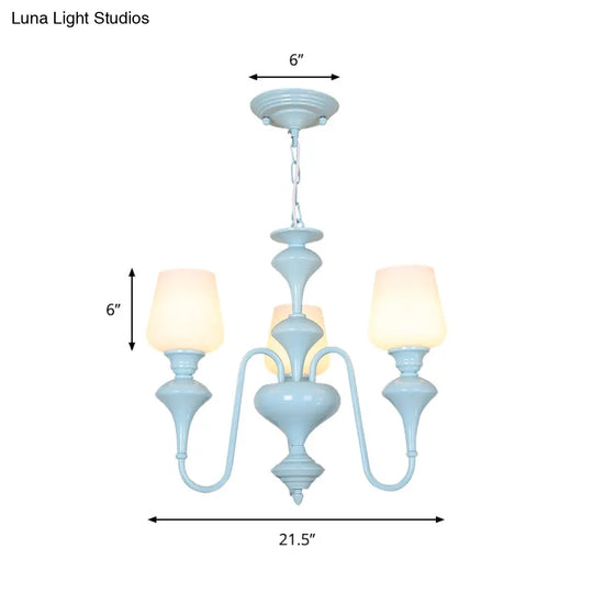 Blue Nordic Style Cylinder Chandelier: Metal Hanging Light For Study Room