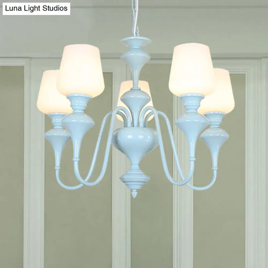 Blue Nordic Style Cylinder Chandelier: Metal Hanging Light For Study Room