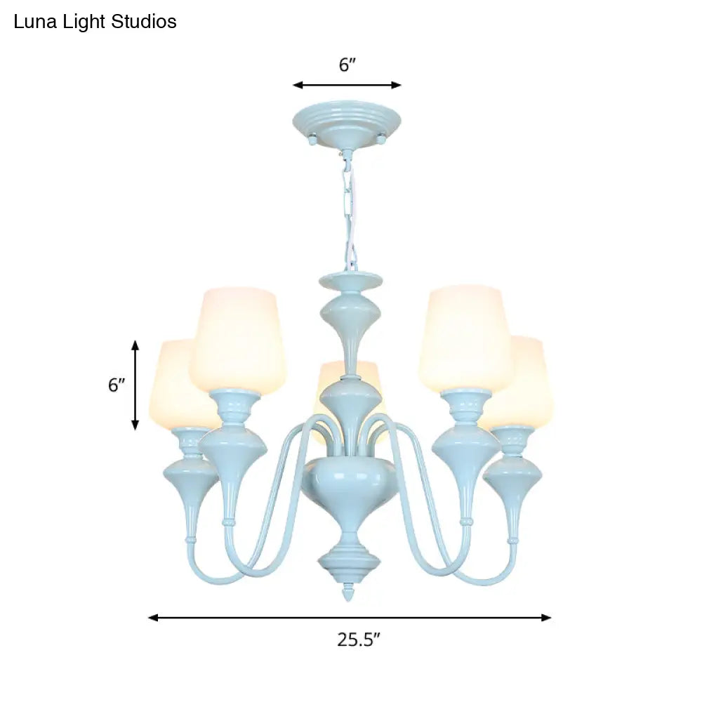 Blue Nordic Style Cylinder Chandelier: Metal Hanging Light For Study Room