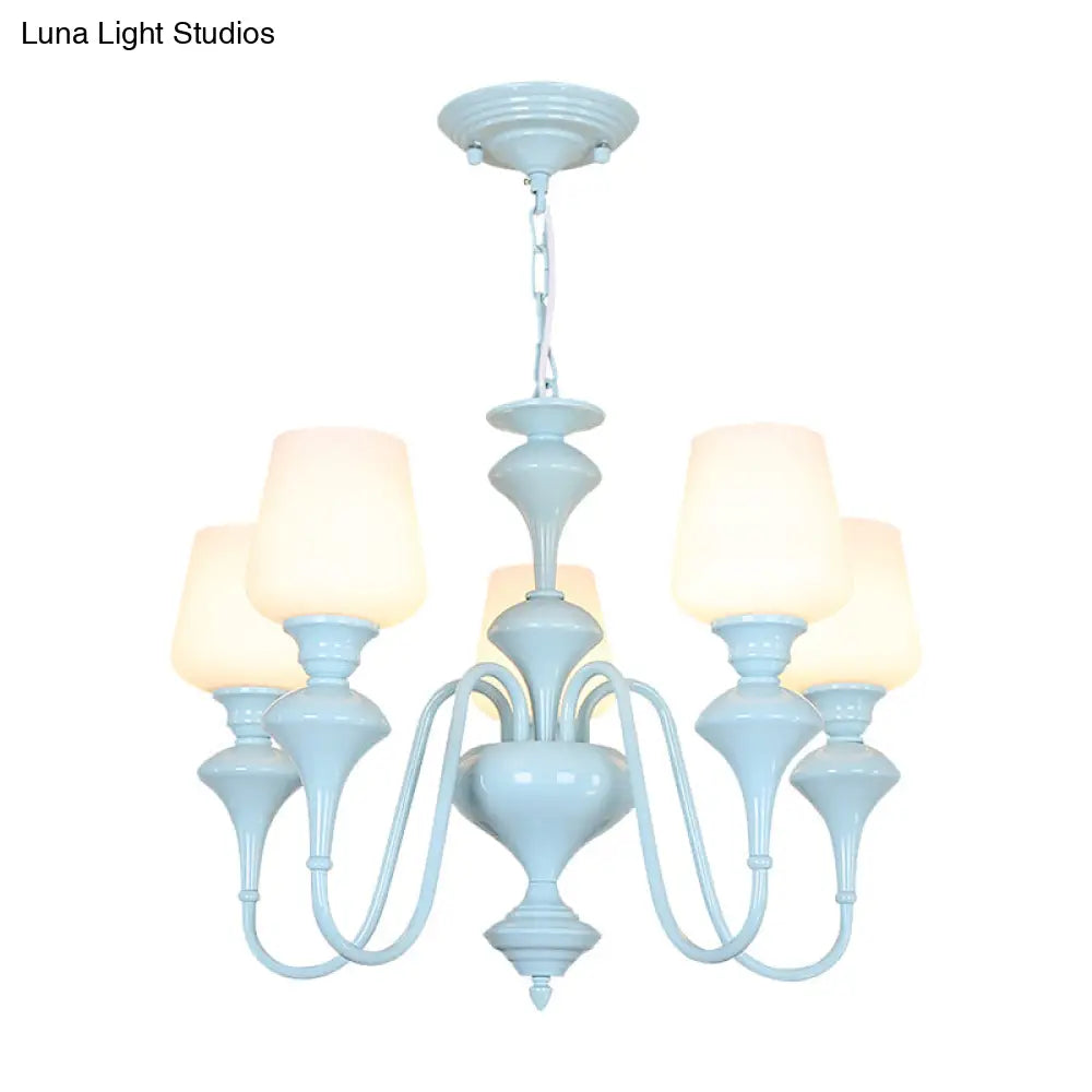 Blue Nordic Style Cylinder Chandelier: Metal Hanging Light For Study Room