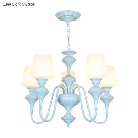 Blue Nordic Style Cylinder Chandelier: Metal Hanging Light For Study Room