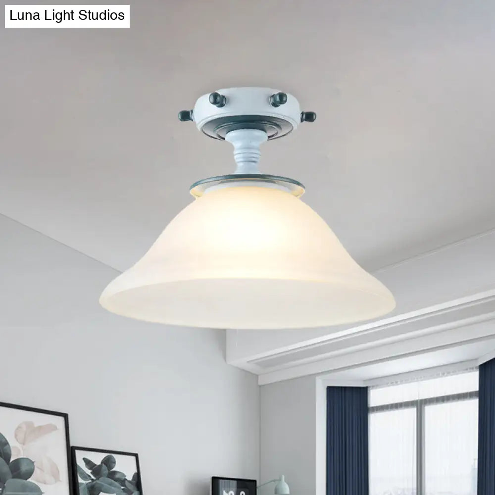 Mediterranean Blue Opal Glass Semi Flush Ceiling Lighting Fixture For Living Room