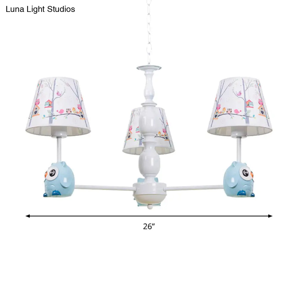 Blue Owl Suspension Light - Cartoon Metal Chandelier For Nursing Room