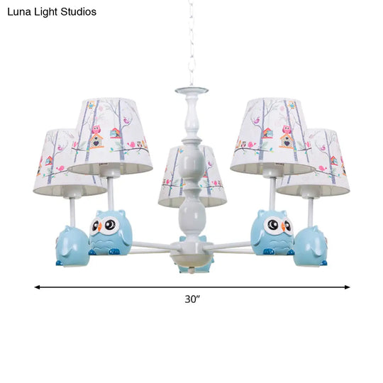 Blue Owl Suspension Light - Cartoon Metal Chandelier For Nursing Room