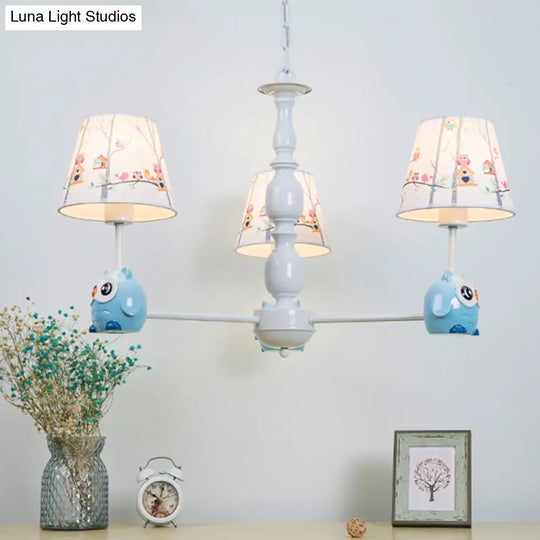 Blue Owl Suspension Light - Cartoon Metal Chandelier For Nursing Room