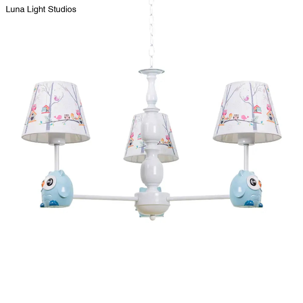 Blue Owl Suspension Light - Cartoon Metal Chandelier For Nursing Room