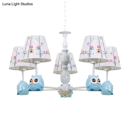 Blue Owl Suspension Light - Cartoon Metal Chandelier For Nursing Room