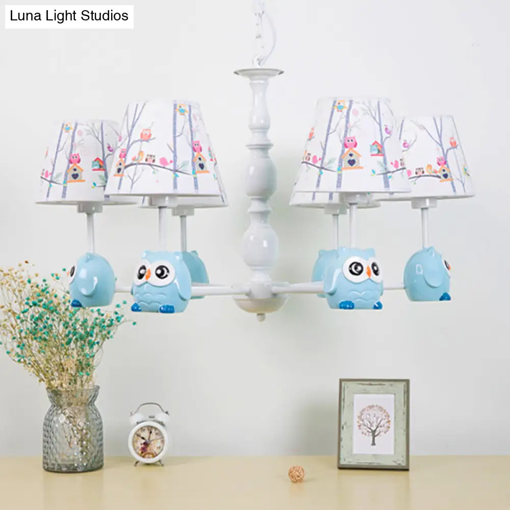 Blue Owl Suspension Light - Cartoon Metal Chandelier For Nursing Room