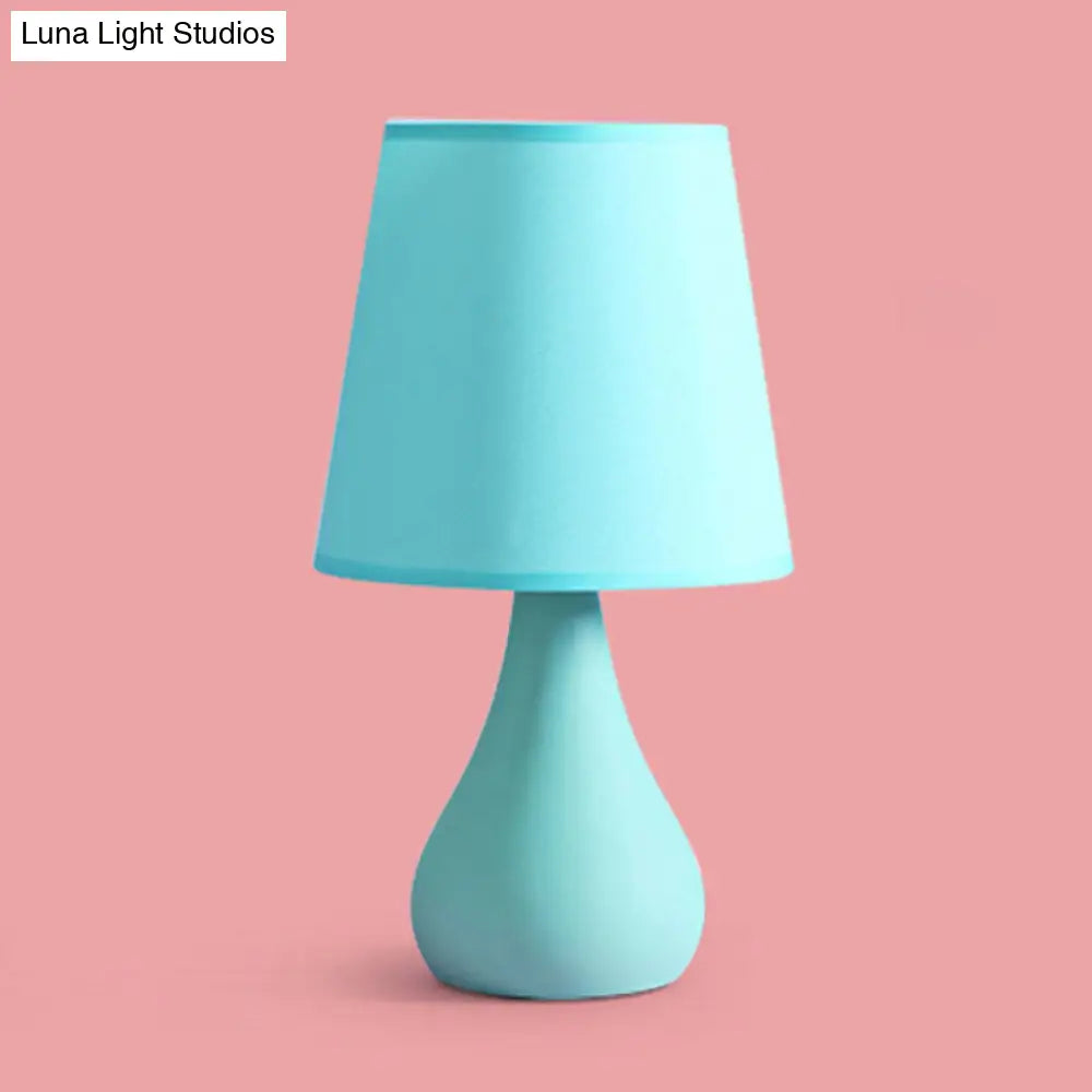 Blue/Pink Ceramic Urn Table Lamp - Nordic Style Night Reading Light With Fabric Shade