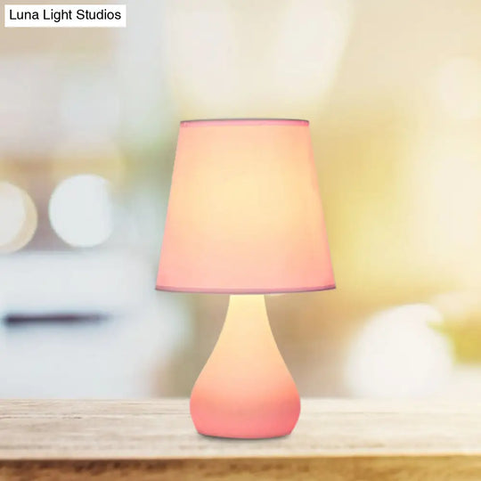 Blue/Pink Ceramic Urn Table Lamp - Nordic Style Night Reading Light With Fabric Shade