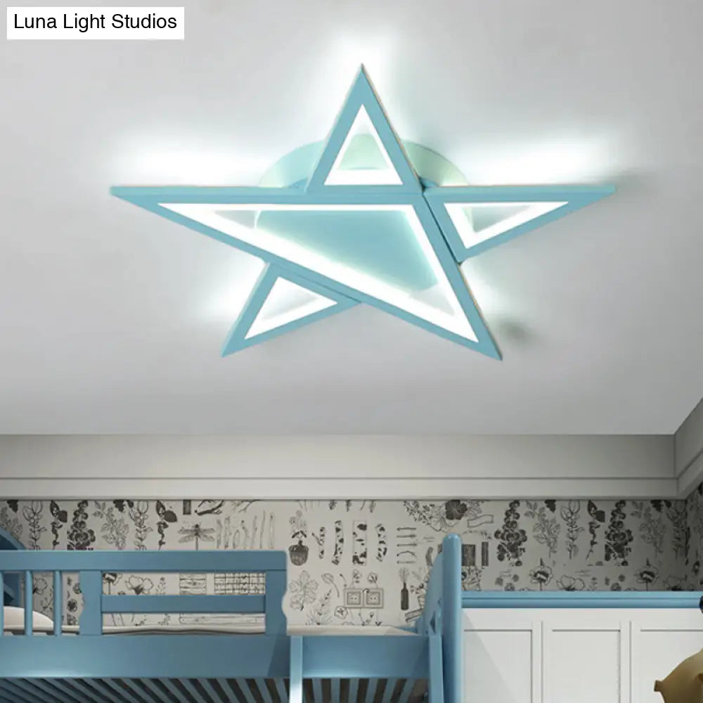 Blue/Pink Led Acrylic Star Flush Mount For Modern Bedroom Ceiling Lighting